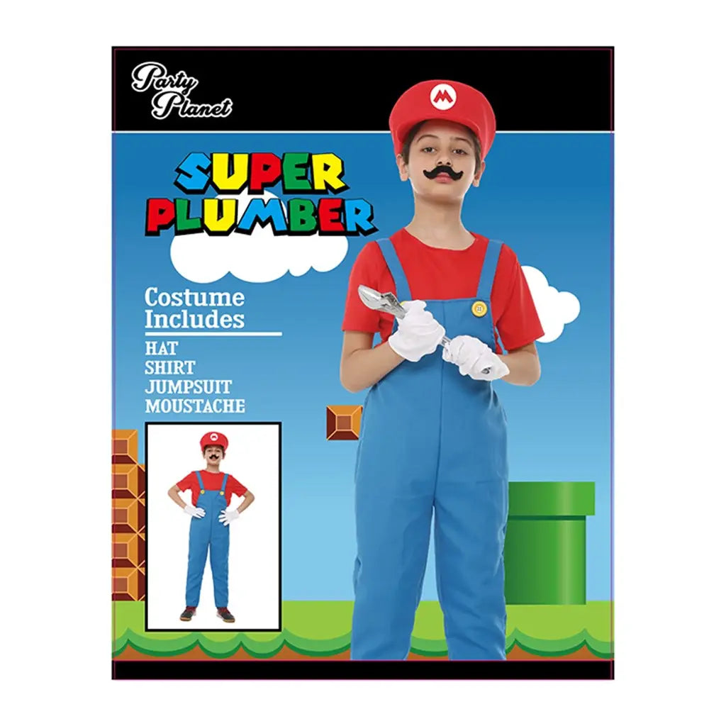 Kids Plumber Red Costume Including Hat, Shirt, Jumpsuit, Moustache PP79311