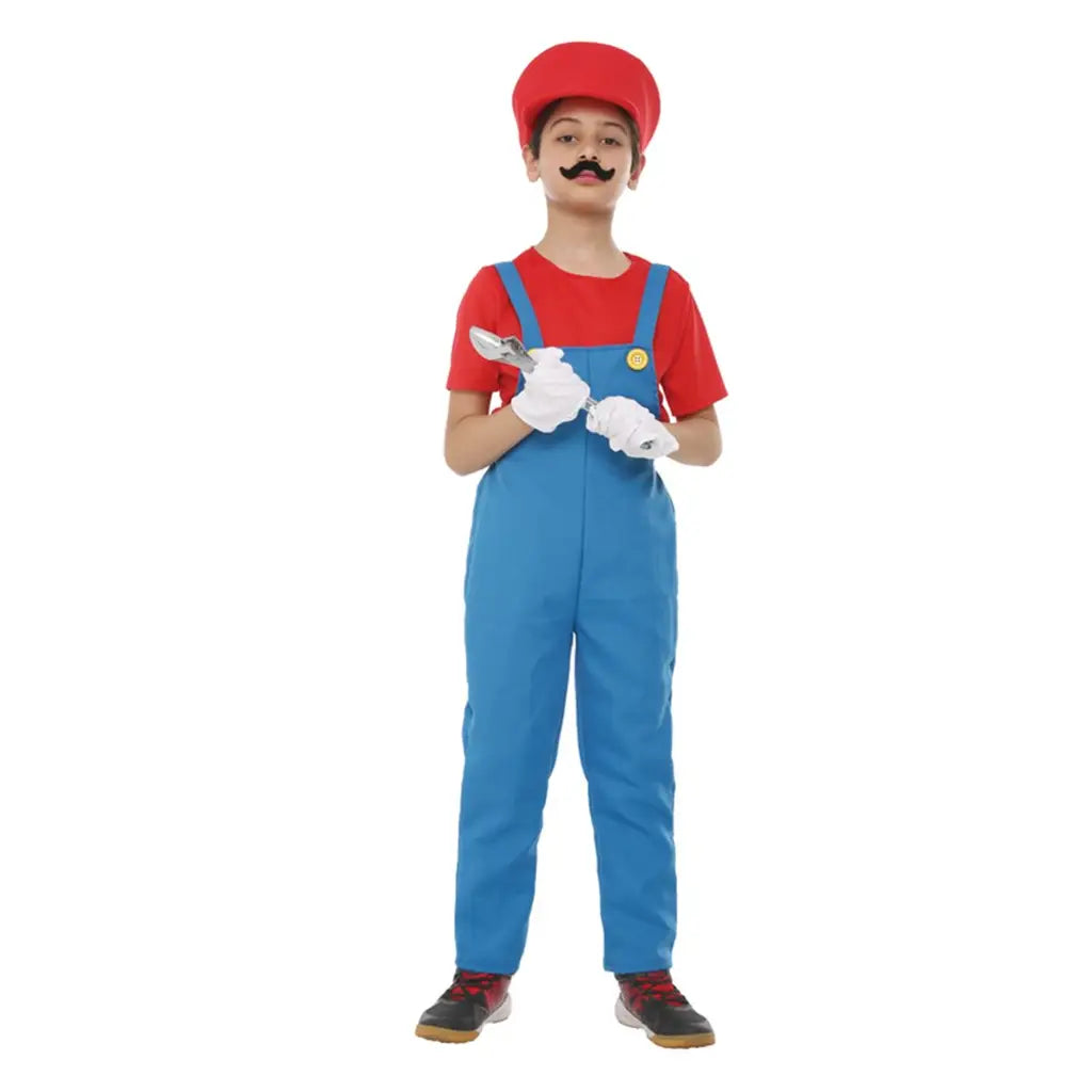 Kids Plumber Red Costume Including Hat, Shirt, Jumpsuit, Moustache PP79311