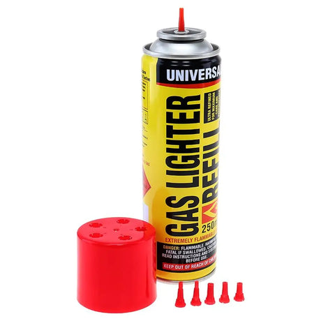 Lighter Gas Refill Butane With 5 Nozzle Attachments 250ml 144679