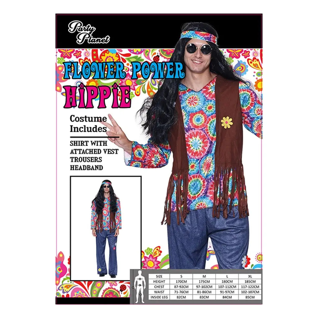 Mens Hippie Costume Including Shirt With Attached Vest, Trousers, Headband PP39510