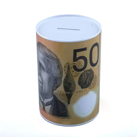 Money Tin Piggy Bank Australian Currency Design 15x10cm 278619