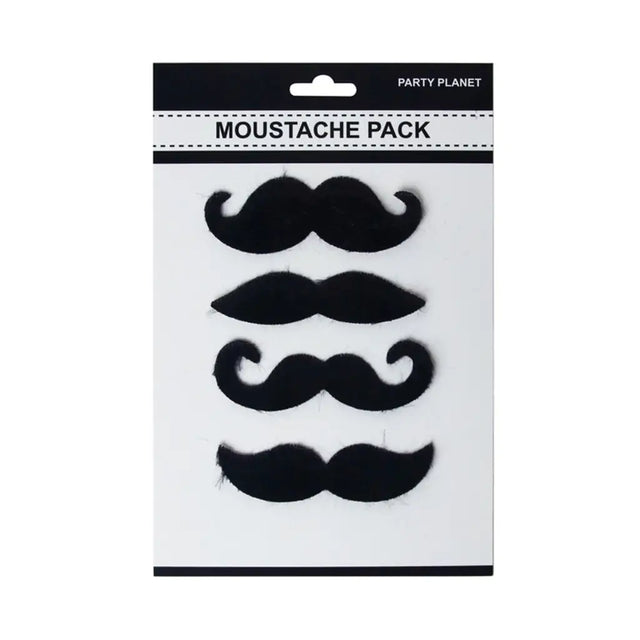 Moustache Pack Black Asstorted 4Pk PP51304