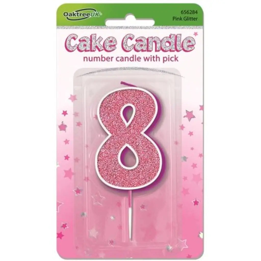 OaktreeUK Birthday Candles Number 8 Glitter Pink OT656284