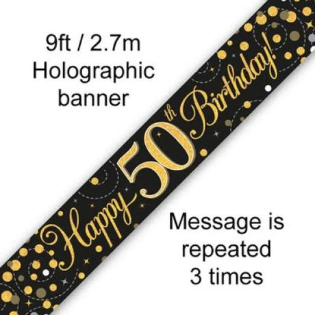OaktreeUK Banner 50 Birthday Sparkle Fizz Black Gold 2.7m 109505
