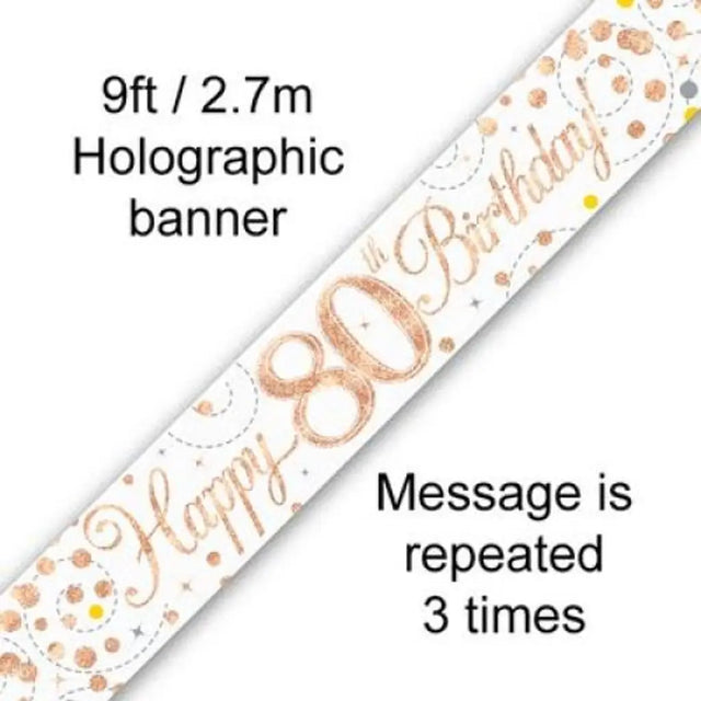 OaktreeUK Banner 80 Birthday Sparkle Fizz Rose Gold 2.7m 109519