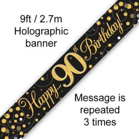 OaktreeUK Banner 90 Birthday Sparkle Fizz Black Gold 2.7m 109509