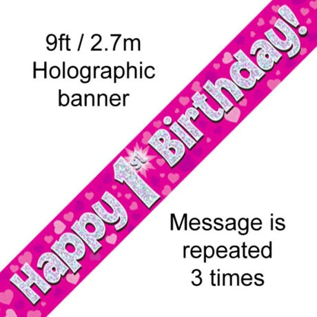OaktreeUK Banner Happy 1st Birthday Pink 2.7m 109401