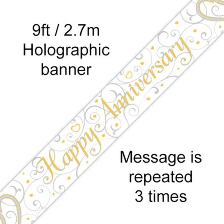 OaktreeUK Banner Happy Anniversary Linked Hearts Gold 2.7m 109475