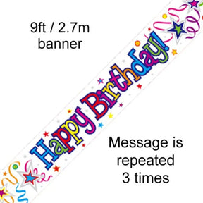 OaktreeUK Banner Happy Birthday Ribbons Star 2.7m 109460