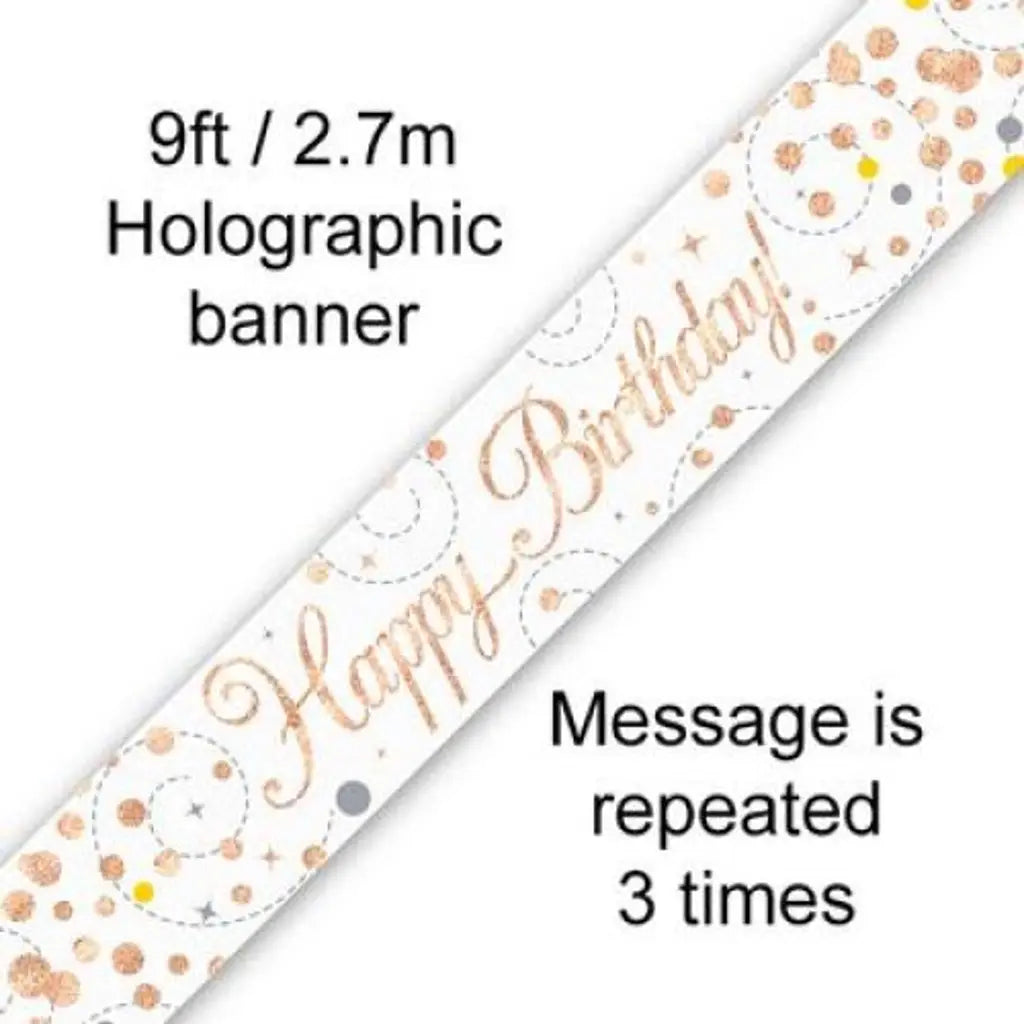 OaktreeUK Banner Happy Birthday Sparkle Fizz Rose Gold 2.7m 109510
