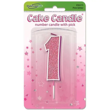 OaktreeUK Birthday Candles Number 1 Glitter Pink OT656215