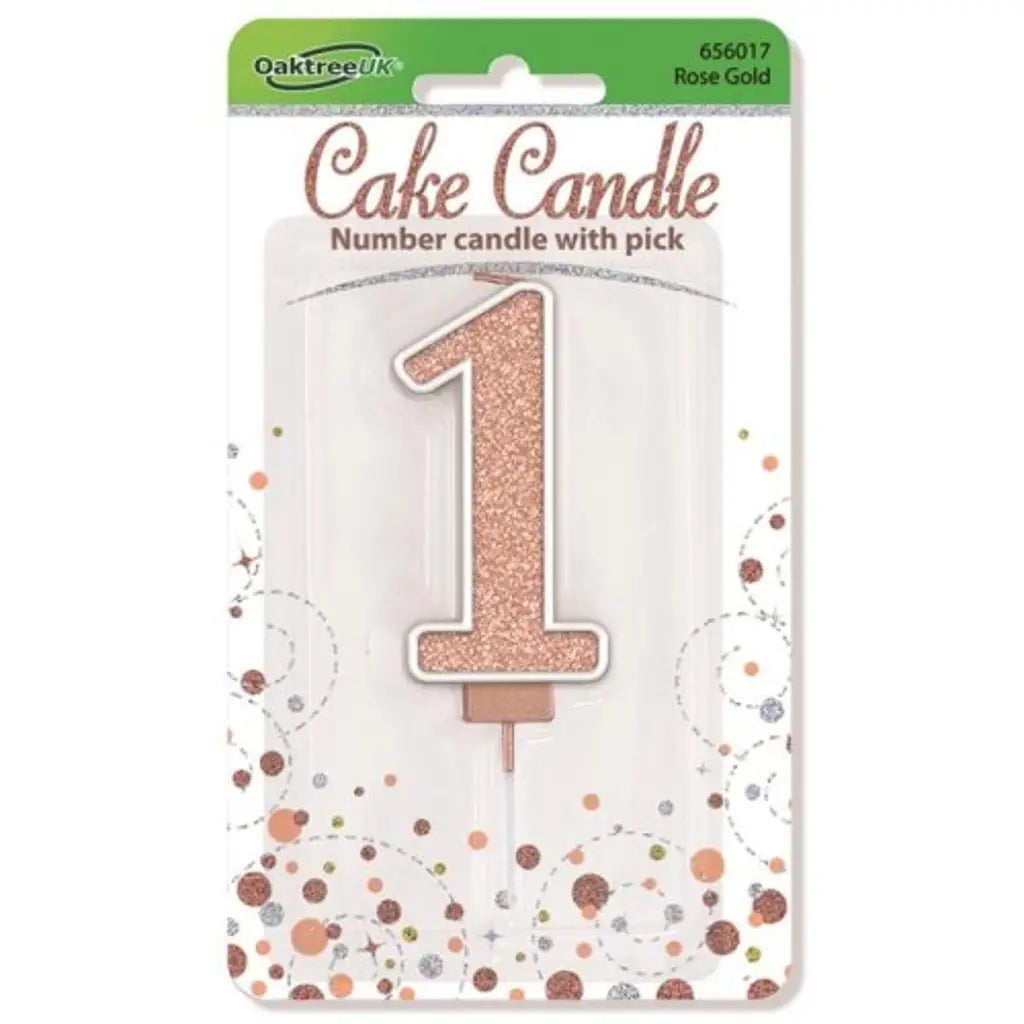 OaktreeUK Birthday Candles Number 1 Glitter Rose Gold OT656017