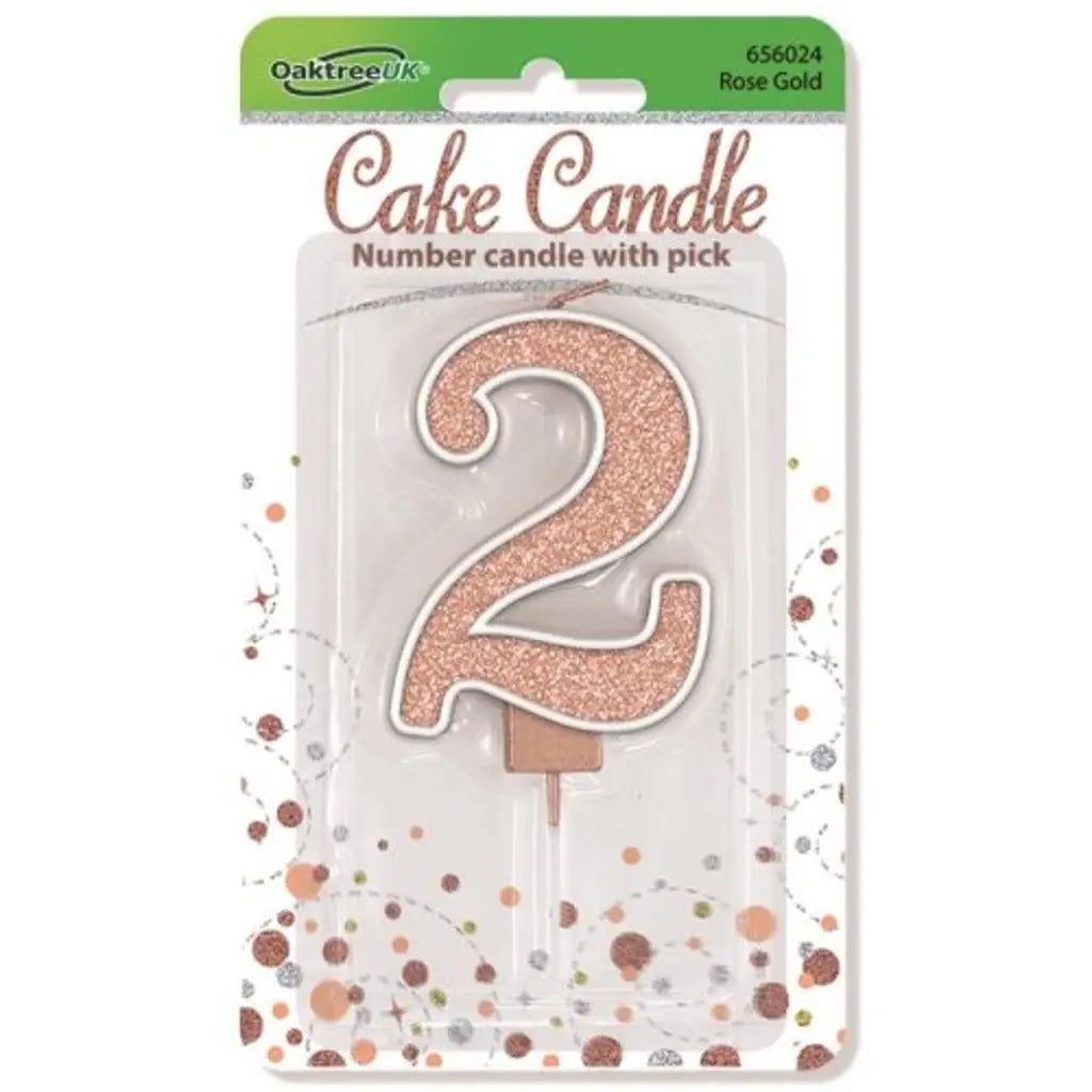 OaktreeUK Birthday Candles Number 2 Sparkling Fizz Rose Gold OT656024