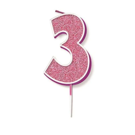 OaktreeUK Birthday Candles Number 3 Glitter Pink OT656239