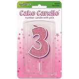OaktreeUK Birthday Candles Number 3 Glitter Pink OT656239