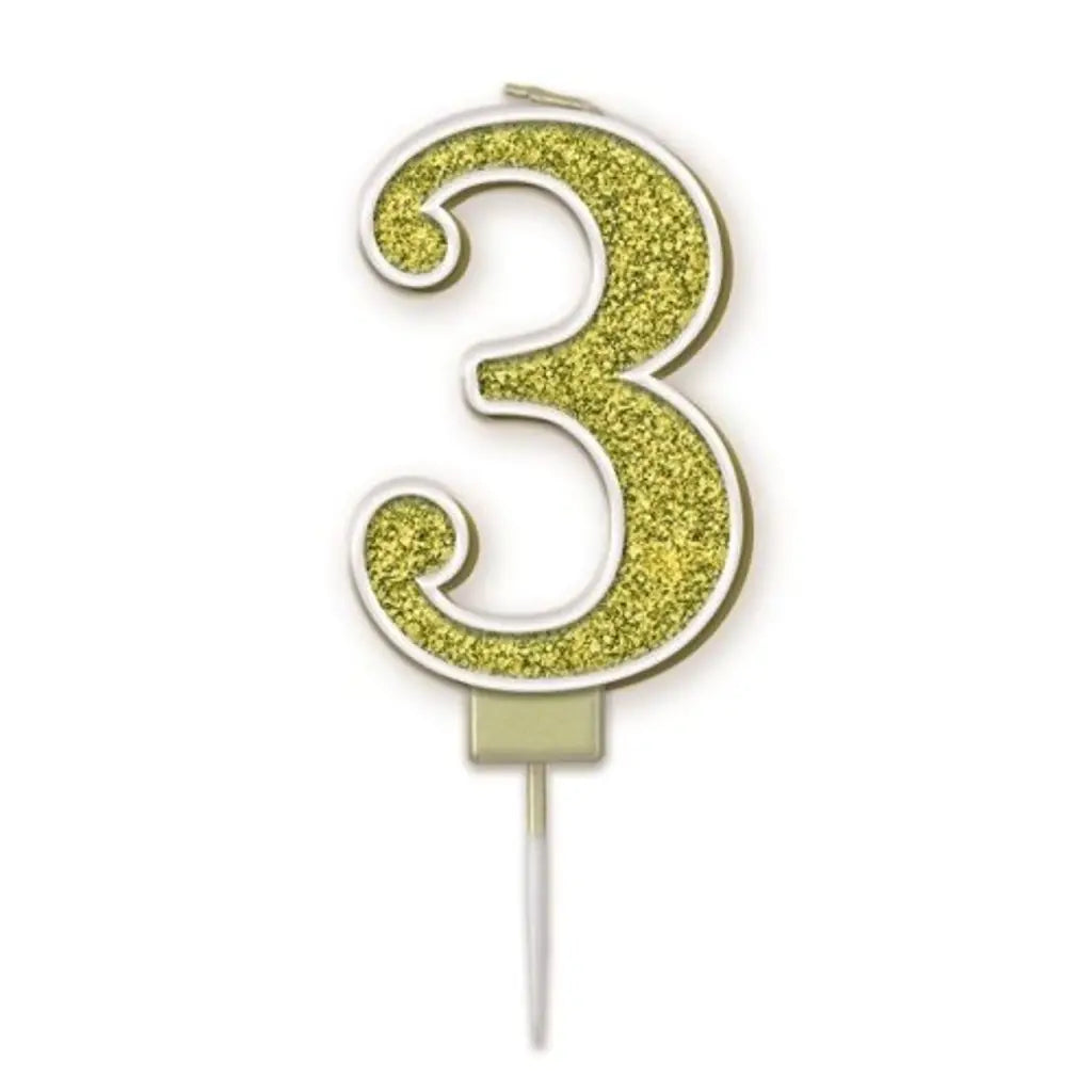 OaktreeUK Birthday Candles Number 3 Sparkling Fizz Gold OT656130