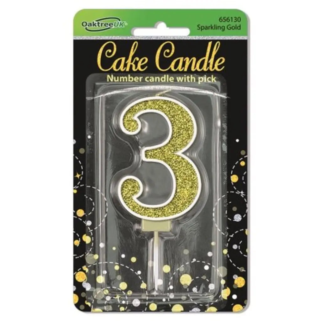 OaktreeUK Birthday Candles Number 3 Sparkling Fizz Gold OT656130