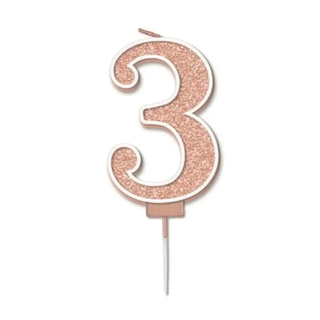 OaktreeUK Birthday Candles Number 3 Sparkling Fizz Rose Gold OT656031