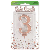 OaktreeUK Birthday Candles Number 3 Sparkling Fizz Rose Gold OT656031