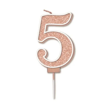 OaktreeUK Birthday Candles Number 5 Sparkling Fizz Rose Gold OT656055