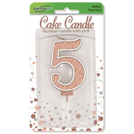 OaktreeUK Birthday Candles Number 5 Sparkling Fizz Rose Gold OT656055