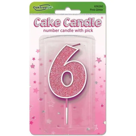 OaktreeUK Birthday Candles Number 6 Glitter Pink OT656260