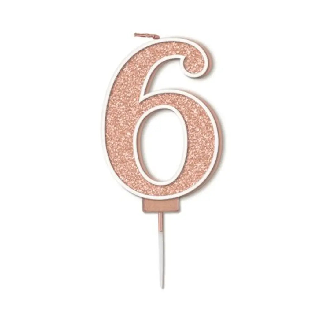 OaktreeUK Birthday Candles Number 6 Sparkling Fizz Rose Gold OT656062