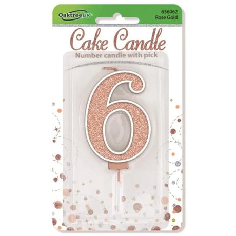 OaktreeUK Birthday Candles Number 6 Sparkling Fizz Rose Gold OT656062