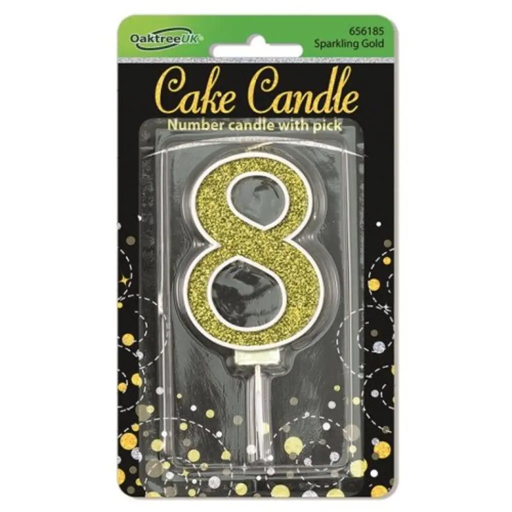 OaktreeUK Birthday Candles Number 8 Sparkling Fizz Gold OT656185