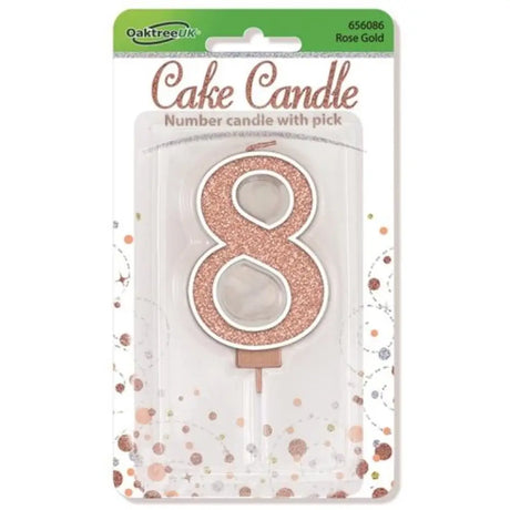 OaktreeUK Birthday Candles Number 8 Sparkling Fizz Rose Gold OT656086