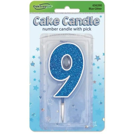 OaktreeUK Birthday Candles Number 9 Glitter Blue OT656390