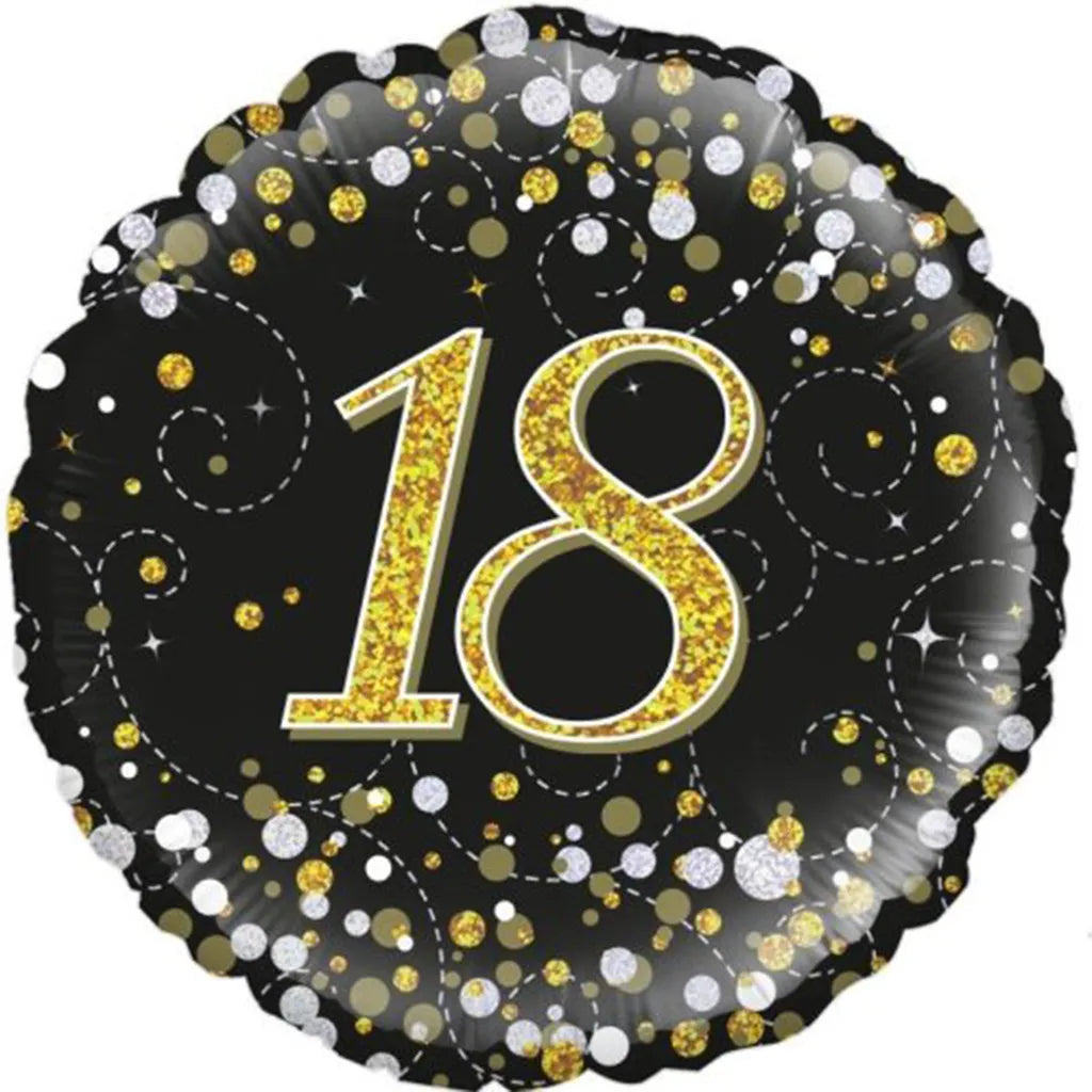 OaktreeUK Foil Balloon 18 Birthday Sparkling Fizz Black Gold 18in 210442