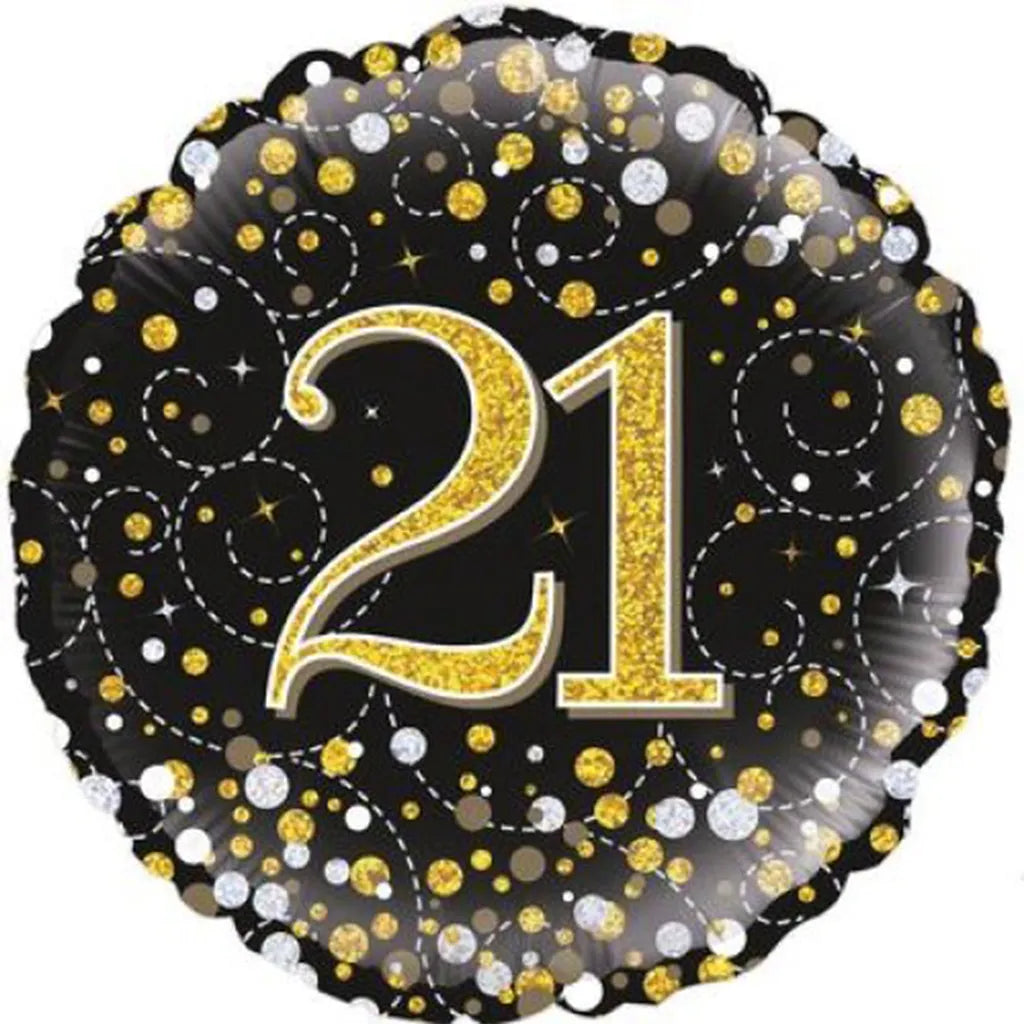 OaktreeUK Foil Balloon 21 Birthday Sparkling Fizz Black Gold 18in 210443