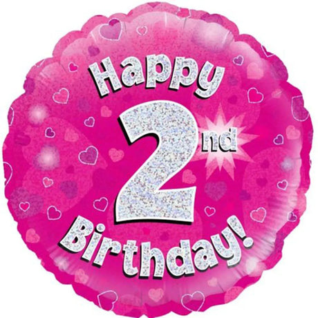 OaktreeUK Foil Balloon 2nd Birthday Pink 18in 210462