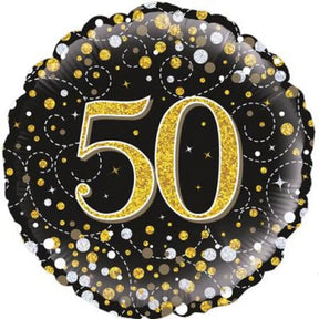 OaktreeUK Foil Balloon 50 Birthday Sparkling Fizz Black Gold 18in 210446