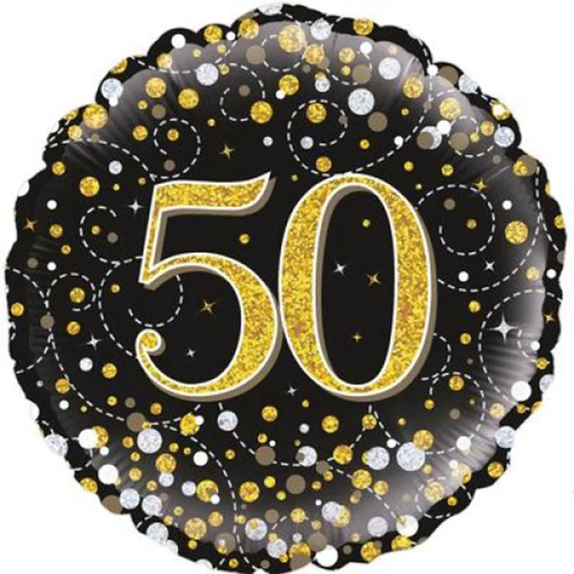 OaktreeUK Foil Balloon 50 Birthday Sparkling Fizz Black Gold 18in 210446