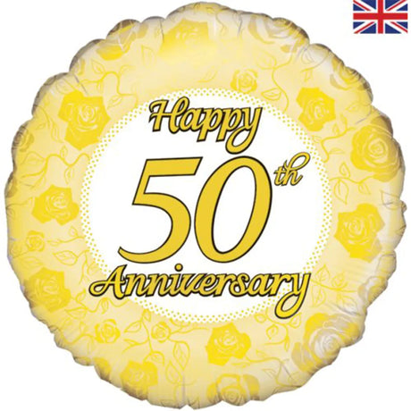 OaktreeUK Foil Balloon Happy 50th Anniversary Gold 18in 210763