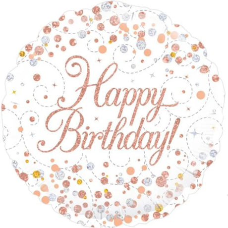 OaktreeUK Foil Balloon Happy Birthday Sparkling Fizz Rose Gold 18in 210420