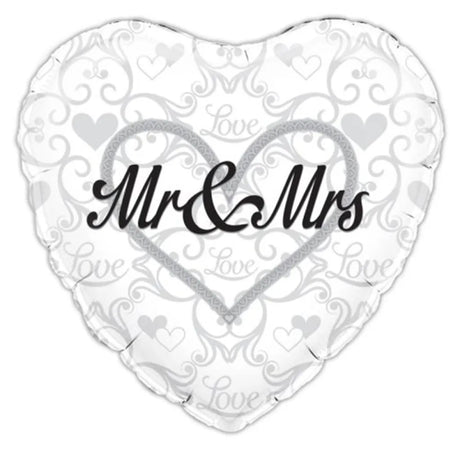 OaktreeUK Foil Balloon Mr&Mrs Silver Heart 18in 210760