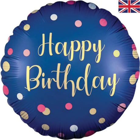 OaktreeUK Foil Balloon Polka Navy Pink Birthday 18in OT229776