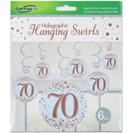 OaktreeUK Hanging Swirls 70 Birthday Sparkle Fizz Rose Gold 6Pk OT657809