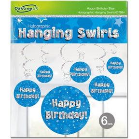 OaktreeUK Hanging Swirls Happy Birthday Blue 6Pk OT657984