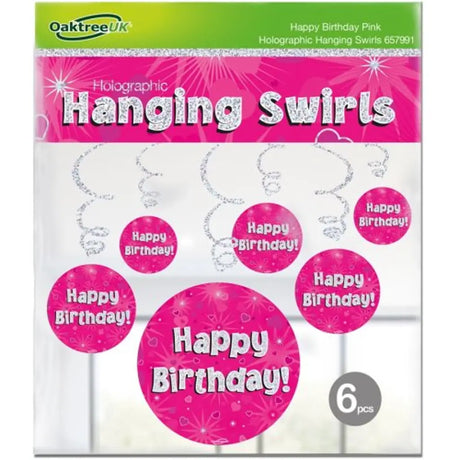 OaktreeUK Hanging Swirls Happy Birthday Pink 6Pk OT657991