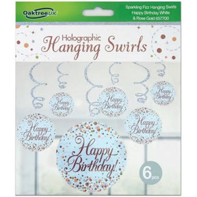 OaktreeUK Hanging Swirls Happy Birthday Sparkle Fizz Rose Gold 6Pk OT657700