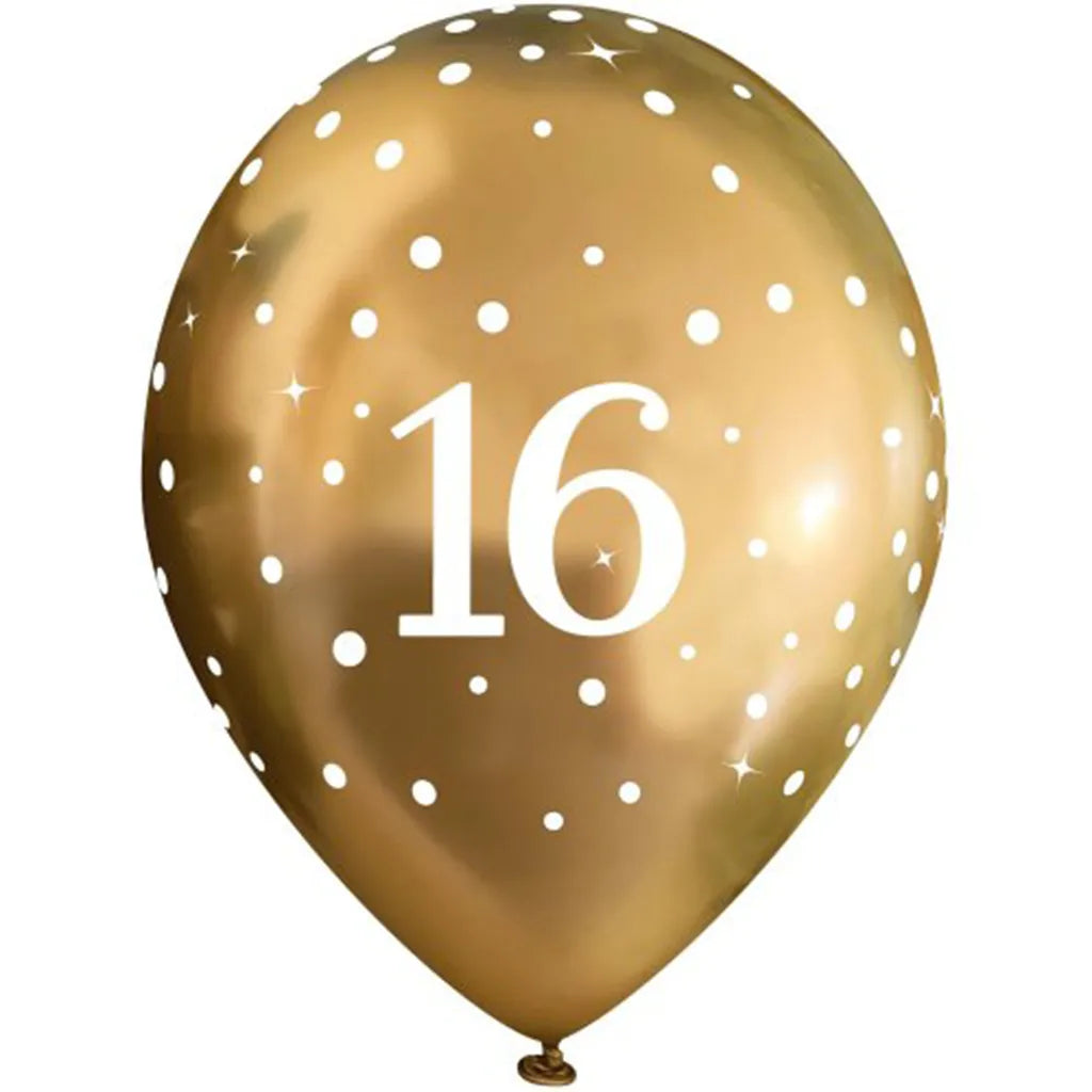 OaktreeUK Latex Balloon Chrome 16 Birthday Sparkling Fizz Gold 11in 6Pk OT664180