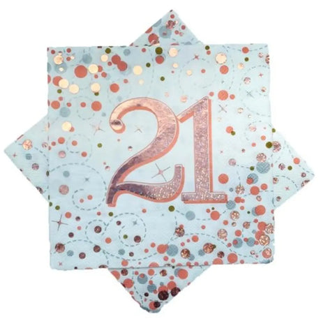 OaktreeUK Napkins 21 Birthday Sparkling Fizz Rose Gold 330x330mm 3Ply 16Pk 635777