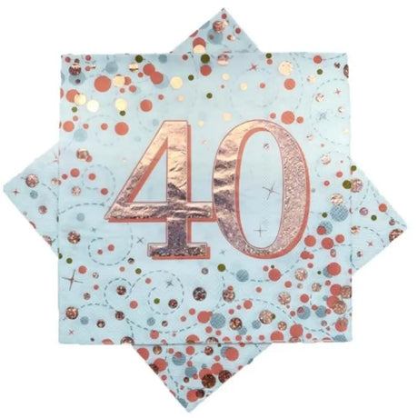 OaktreeUK Napkins 40 Birthday Sparkling Fizz Rose Gold 330x330mm 3Ply 16Pk 635791