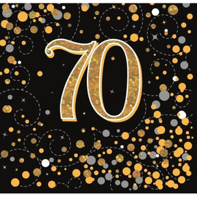 OaktreeUK Napkins 70 Birthday Sparkling Fizz Black Gold 330x330mm 3Ply 16Pk OT636019
