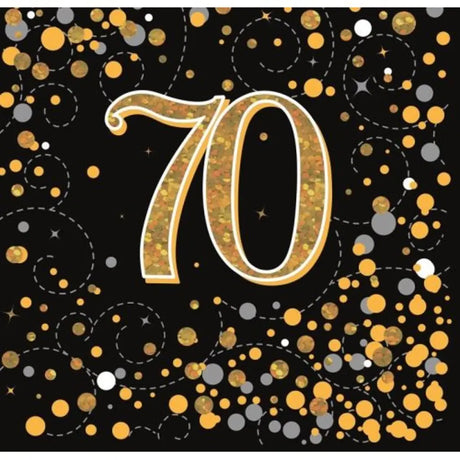 OaktreeUK Napkins 70 Birthday Sparkling Fizz Black Gold 330x330mm 3Ply 16Pk OT636019