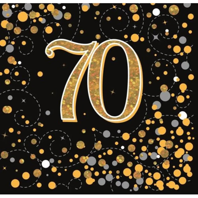 OaktreeUK Napkins 70 Birthday Sparkling Fizz Black Gold 330x330mm 3Ply 16Pk OT636019